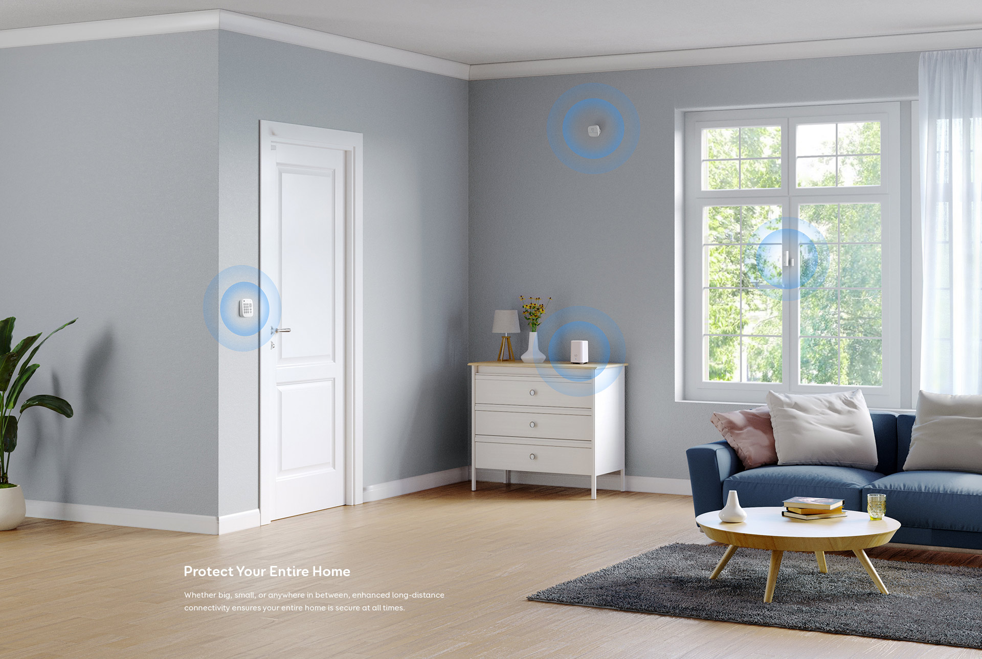 eufy Sicherheitssensoren mit Bewegungserkennung für modernes Wohnzimmer